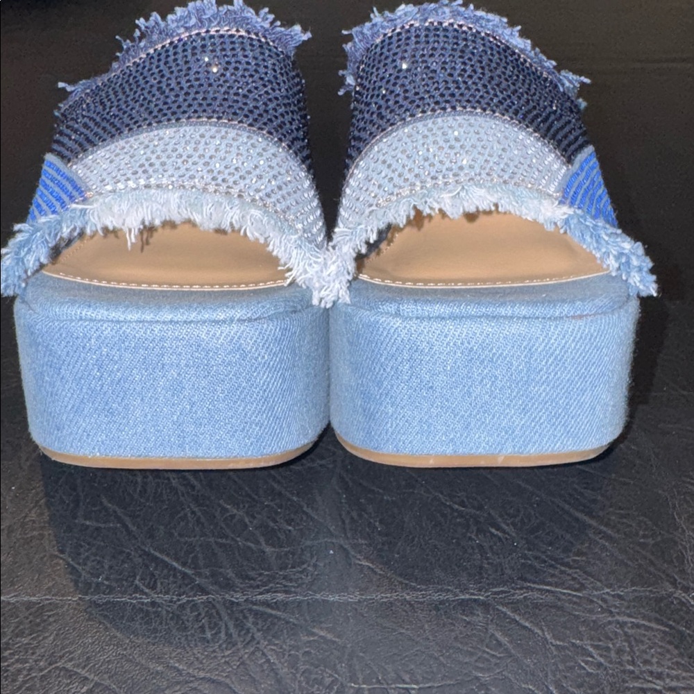 Blue Crystal Embellished Women's Wedge Sandals, EUC, size 7 - Picture 7 of 7